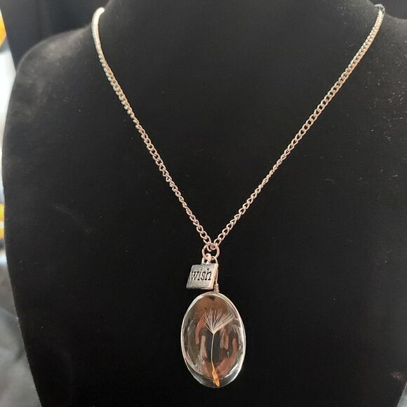 SILVER DANDELION NECKLACE WITH HANGING WISH CHARM - Picture 7 of 12